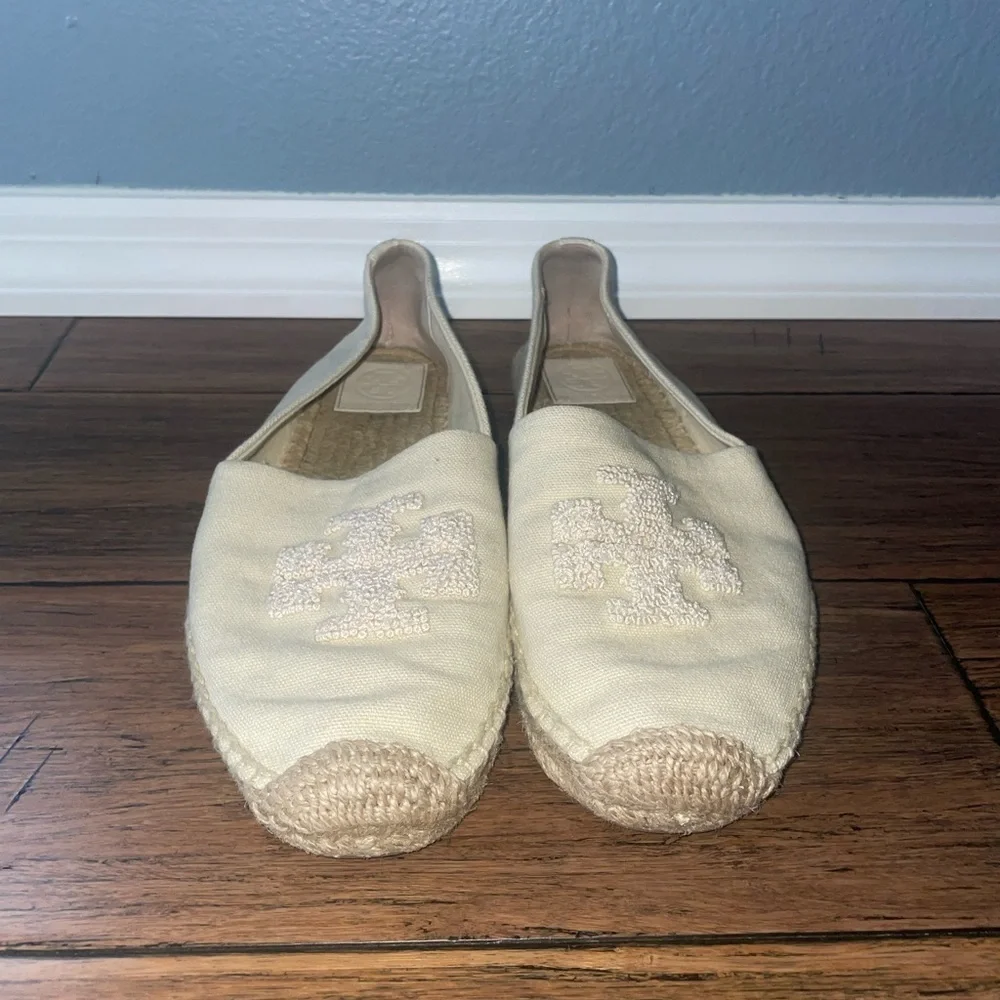 Cream Tory Burch Espadrilles miller flat logo loafers